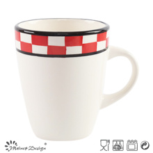 11oz Ceramic Mug Hand Painted Geometrical Check and Black Rim